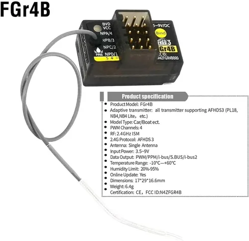 Vista 6 de GoolRC Flysky FGr4B receptor 2.4GHz 4 canales receptor para Flysky AFHDS3 PL18 NB4 NB4 Lite transmisor