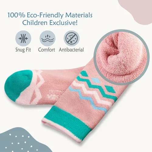 Vista 2 de OutdoorMaster Calcetines de esquí para niños, paquete de 2 pares de calcetines de snowboard para niños y niñas, diseño sobre la pantorrilla con puño