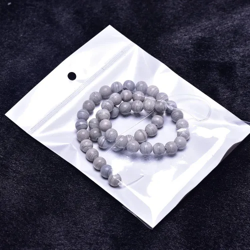 Vista 3 de Cuentas sueltas redondas de jaspe a rayas grises naturales de 0.394 pulgadas para la fabricación de joyas Nacklace (38-40 unidades)
