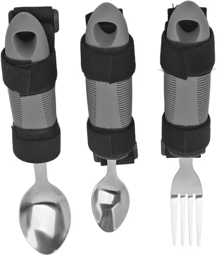 Vista 9 de Juego de utensilios adaptativos, 3 piezas de utensilios adaptativos para artritis ancianos, adultos discapacitados, agarre débil, cuchara de tenedor