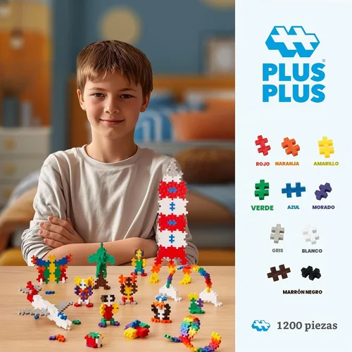 Vista 3 de PLUS PLUS - Juego abierto - 1200 piezas - Mezcla de colores básicos, juguete de construcción de tronco, mini bloques de rompecabezas entrelazados