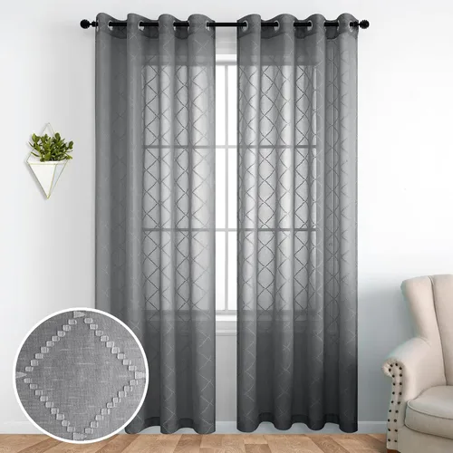 Vista 25 de KOUFALL Cortinas negras de 63 pulgadas de largo para dormitorio, juego de 2 paneles transparentes con ojales para ventana, cortinas geométricas