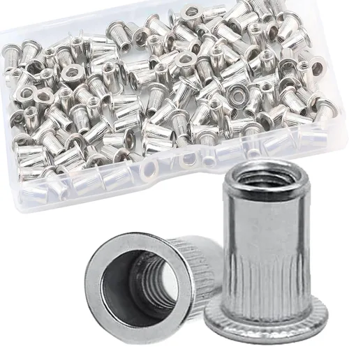 Vista 11 de Tuerca de remache de 1/4”-20 UNC, 80 piezas de acero inoxidable 304 de cabeza plana Rivnut, inserto roscado Nutsert