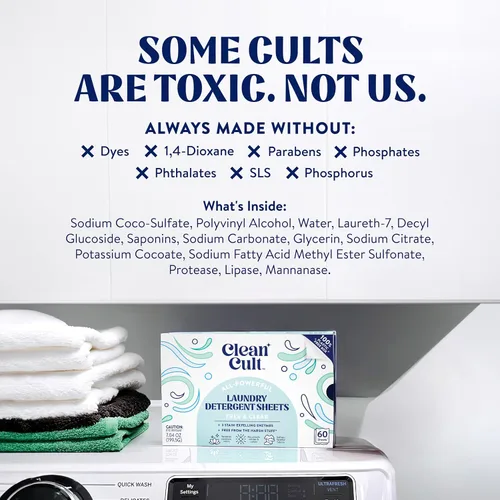 Vista 5 de Cleancult Hojas de detergente para ropa – Caja resellable – 3 enzimas que combaten las manchas – Sin fragancia – 60 cargas – Libre de productos