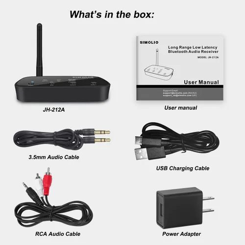 Vista 7 de SIMOLIO Receptor Bluetooth con pantalla de códec EQ y BT, adaptador de audio inalámbrico de 197 pies con aptX LL y aptX HD para altavoces estéreo
