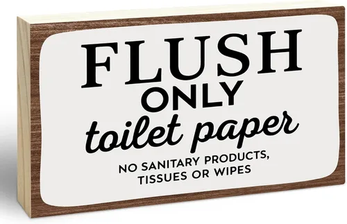 Vista 6 de 3x5 Bathroom Wooden Block Sign, Please Close Lid Before Flushing, Black
