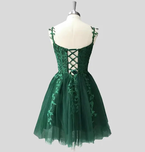 Vista 4 de Tsbridal Vestido corto de tul con tirantes delgados y encaje para adolescentes, vestido corto de tul para baile de graduación, vestido de cóctel