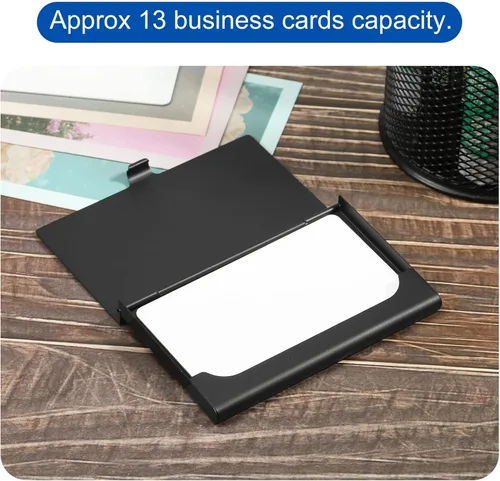 Vista 5 de PATIKIL Portatarjetas de visita, 2 piezas de aleación de aluminio, funda delgada para tarjetas de nombre para mujeres y hombres, color negro