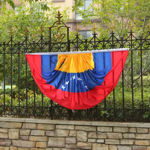 Vista 5 de Bandera de abanico plisada venezolana de Venezuela de 3 x 6 pies, 2 banderas de abanico plisadas para interiores y exteriores, decoración de porche