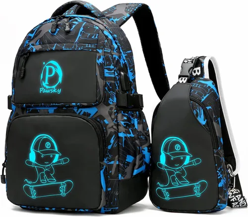 Vista 11 de Mochila escolar para niños, mochila escolar para niños, primaria, primaria, secundaria, con bolsa de almuerzo y estuche para lápices, mochila ligera