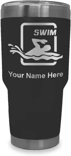 Vista 14 de LaserGram Vaso aislado al vacío de 20 onzas, para natación, grabado personalizado incluido (negro) Engraved Gift for Swimmers, Vacuum Insulated