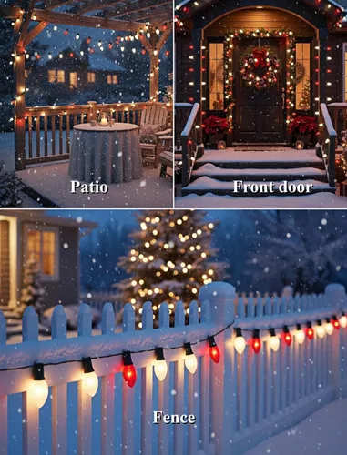Vista 9 de Luces de Navidad C9 rojas y blancas de 25 pies, cadena de luces de Navidad C9 impermeables con 26 bombillas rojas y blancas, luces de Navidad
