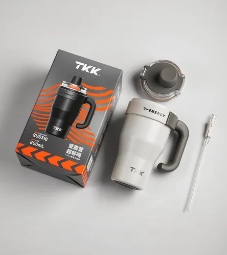 Vista 8 de TKK Vaso de 27 onzas con asa y popote, vaso aislado con revestimiento de cerámica, taza de viaje 100% a prueba de fugas para agua, té helado o café