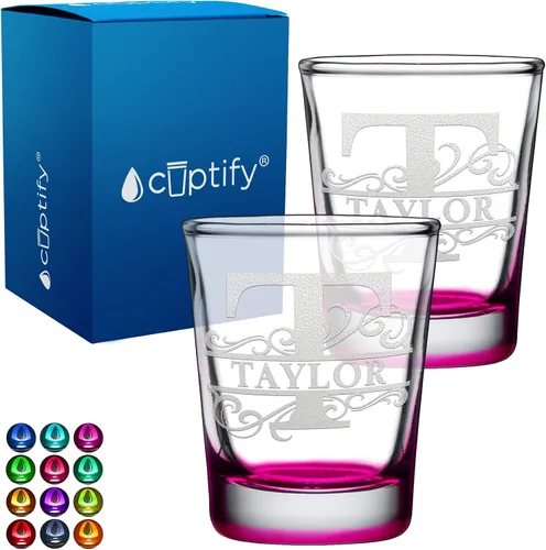 Vista 43 de Cuptify Inicial de cristal con monograma y nombre de 2 onzas, parte inferior negra grabada con texto personalizado para regalos, bodas, cumpleaños