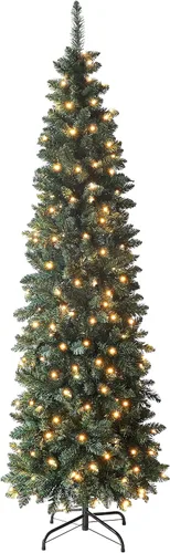 Vista 12 de MUPATER Árbol de Navidad artificial de 6 pies en forma de lápiz, con soporte de metal, luces blancas cálidas, árbol de Navidad delgado preiluminado