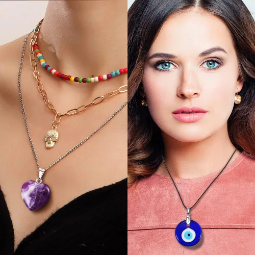 Vista 6 de 6-9 piezas de collar de cadena Egirl para hombres y hombres, cadenas Emo góticas, llave de bloqueo de declaración de 1 a 4 capas, collar