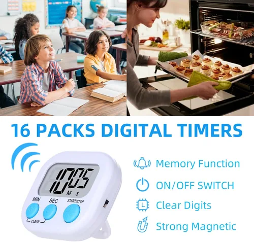Vista 3 de 16 paquetes de temporizador digital multifunción temporizadores electrónicos para aula, pequeño cronómetro magnético de cuenta regresiva, mini reloj