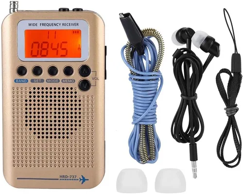 Vista 7 de Receptor de radio de banda de aire AIR FM AM CB SW VHF de banda completa portátil para aviones radio digital de viaje con antena extendida batería