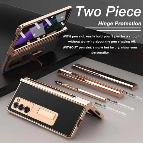 Vista 3 de Miimall Funda compatible con Samsung Galaxy Z Fold 2 con soporte para S Pen y S Pen + cubierta de pantalla + soporte + patrón de cuero chapado todo