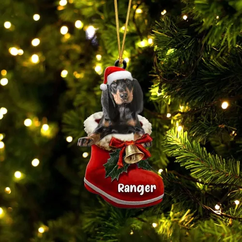 Vista 82 de Amantes de los perros de Navidad – Akita Inu Dog in Santa Boot Adorno de Navidad, adorno personalizado en forma 2D, adorno de Navidad, personaliza