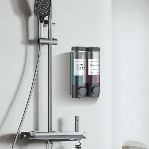 Vista 6 de Cabo Deseado Dispensador de Jabón para Ducha Montado en Pared Sin Taladro Dispensador de Champú para Pared de Ducha Dispensador de Champú