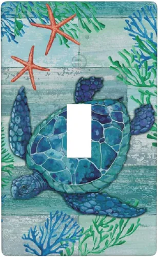 Vista 39 de Placas de interruptor de luz de doble palanca con diseño de tortuga marina y estrella de mar del océano, cubiertas de tomacorriente de 2 gang A1
