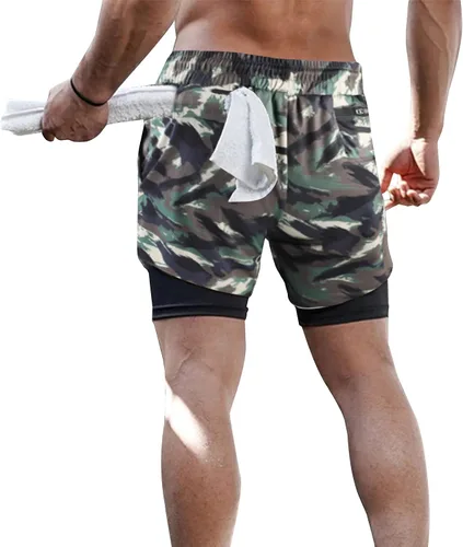 Vista 2 de Surenow - Pantalones cortos de correr para hombre, pantalones cortos 2 en 1 para entrenamiento, de 7 pulgadas, para yoga, deportes al aire libre