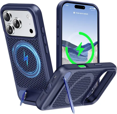Vista 38 de Funda magnética de disipación de calor para iPhone 13 Pro Max, para MagSafe, protección contra caídas Coolingf, funda con función atril ajustable