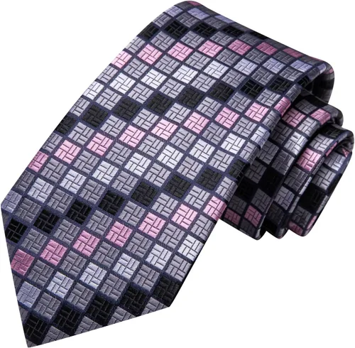 Vista 24 de Hi-Tie Corbata clásica de cachemira para hombre con pañuelo y gemelos a cuadros