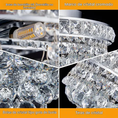 Vista 4 de Lámpara de araña de 4 luces de cristal cromado, lámpara de techo moderna con forma de gota de lluvia K9 para dormitorio, pasillo, bar, sala