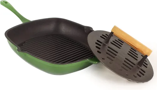 Vista 10 de BergHOFF Cast Iron2Piece Grill Set - Prensa para parrilla y prensa para carne, rojo