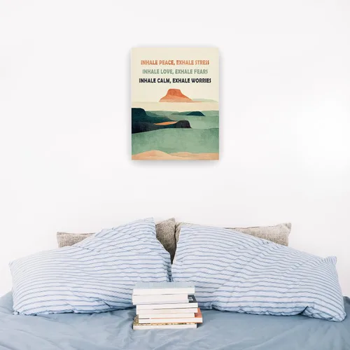 Vista 4 de Pugwak Impresiones en lienzo para decoración de pared de salud mental – Inhala Exhale, arte de pared enmarcado, arte de esquina calmante para pared