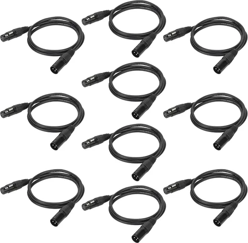 Vista 8 de Cable DMX de 3.2 pies / 1m, 10PCS 10 cables DMX de 3 pines, cables DMX, alambres DMX, DMX512 XLR macho a hembra, cable de señal de luz de escenario
