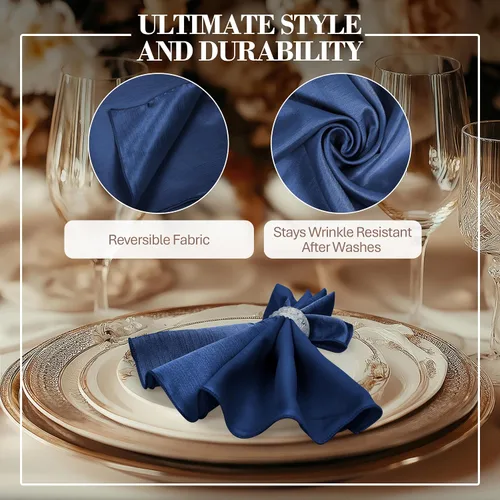 Vista 3 de Ultimate Textile -1 docena de servilletas reversibles Shantung Satin - Majestic - Servilletas de tela Majestic de 17 x 17 pulgadas, color azul marino