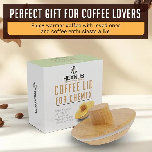 Vista 7 de HEXNUB - Tapa de retención de calor de bambú para cafetera Chemex Accesorio para jarra para cafeteras Bodum y Cosori, mantiene el café caliente