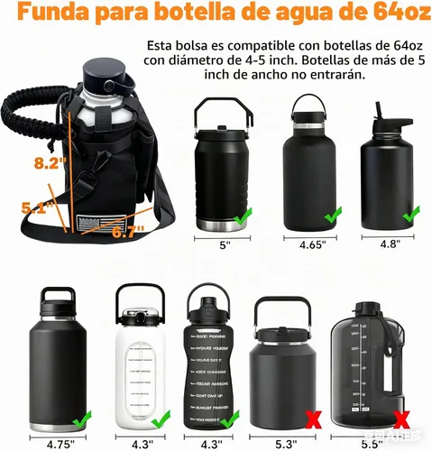 Vista 4 de Funda aislada para botella de agua de 64 onzas, bolsa de transporte de botella de agua de medio galón, soporte para jarra de agua de medio galón