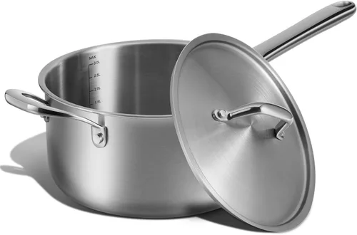 Vista 9 de Juego de cacerolas con tapas, 3 capas de acero inoxidable de 1.5 cuartos y 3 cuartos de galón, utensilios de cocina de grado profesional, compatible
