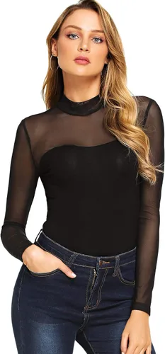 Vista 3 de DIDK Body ajustado de malla con cuello alto falso para mujer