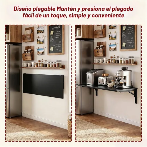 Vista 4 de Need Mesa plegable montada en la pared 30x20IN para lavandería de oficina Soportes de escritorio de color negro y estantes negros