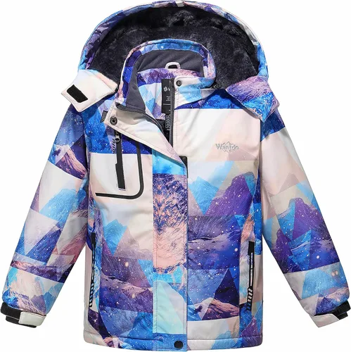 Vista 8 de Wantdo - Chaqueta impermeable para niñas, con capucha, de invierno con forro polar, para la nieve, resistente al agua, ropa exterior Rojo rosa