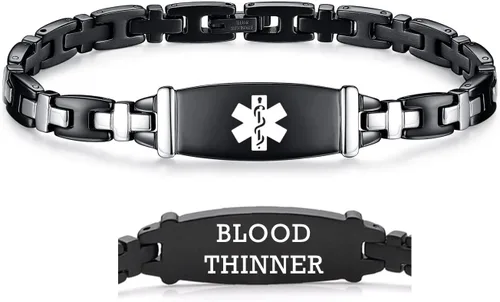 Vista 101 de LinnaLove Lady Medical Alert - Pulseras médicas de acero inoxidable para mujer, 7.5 pulgadas