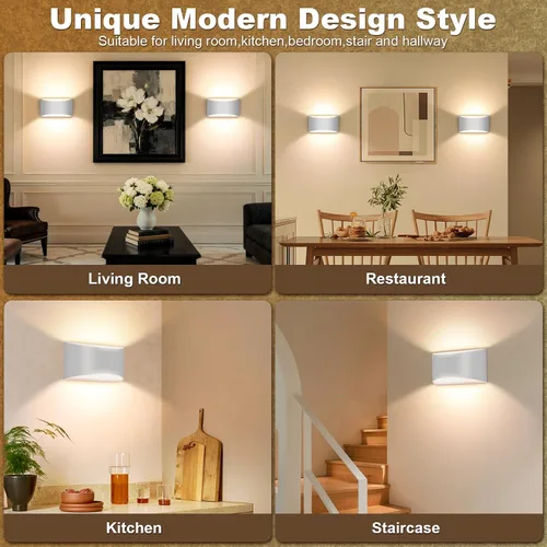 Vista 9 de Moderno aplique de pared LED con cable blanco para interiores, iluminación de pared arriba y abajo, para sala de estar, dormitorio, pasillo