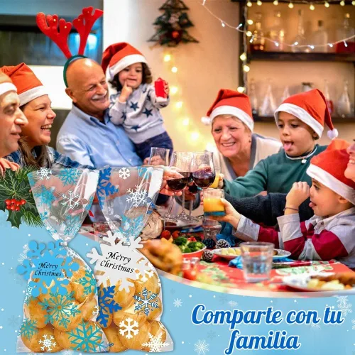 Vista 7 de Vellibring 120 piezas bolsas de celofán de Navidad, bolsas de copos de nieve de invierno, bolsas de plástico transparente para dulces y galletas