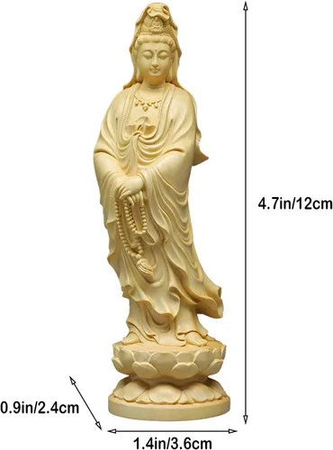 Vista 6 de Estatua de Buda de Feng Shui Kuan yin Buda tallada a mano Estatua de la suerte Quan Yin Estatua de la riqueza Guan Yin Estatua de madera