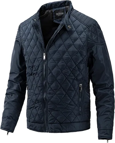 Vista 6 de Flygo Chaqueta bomber para hombre, abrigo acolchado de diamante cálido con bolsillos con cremallera
