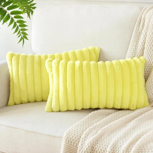 Vista 32 de Soleebee Juego de 2 fundas de cojín decorativo de terciopelo suave y acogedor, fundas de piel sintética de conejo para sofá, cama, silla, cojines