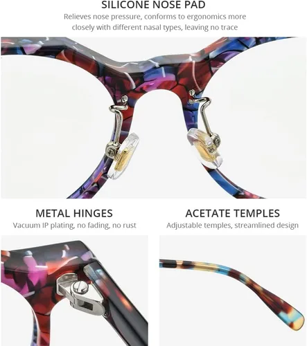 Vista 2 de HEPIDEM Gafas de acetato para hombre, estilo vintage, retro, polígono, redondas, miopía, montura óptica (9185, verde, multicolor, 49), Varios
