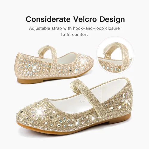Vista 6 de Furdeour Zapatos de vestir para niñas, zapatos de ballet de princesa con purpurina para boda, fiesta, boda, fiesta, dama de honor, zapatos planos