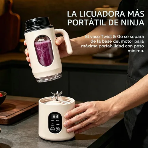 Vista 4 de Batidora portátil 580ML con pantalla LED y 12 cuchillas (beige)