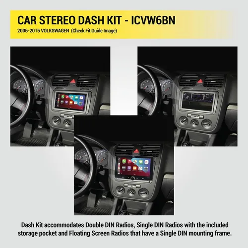 Vista 5 de Scosche ICVW6BN Kit de instalación de radio doble DIN para tablero compatible con vehículos Volkswagen amplificados no de fábrica seleccionados